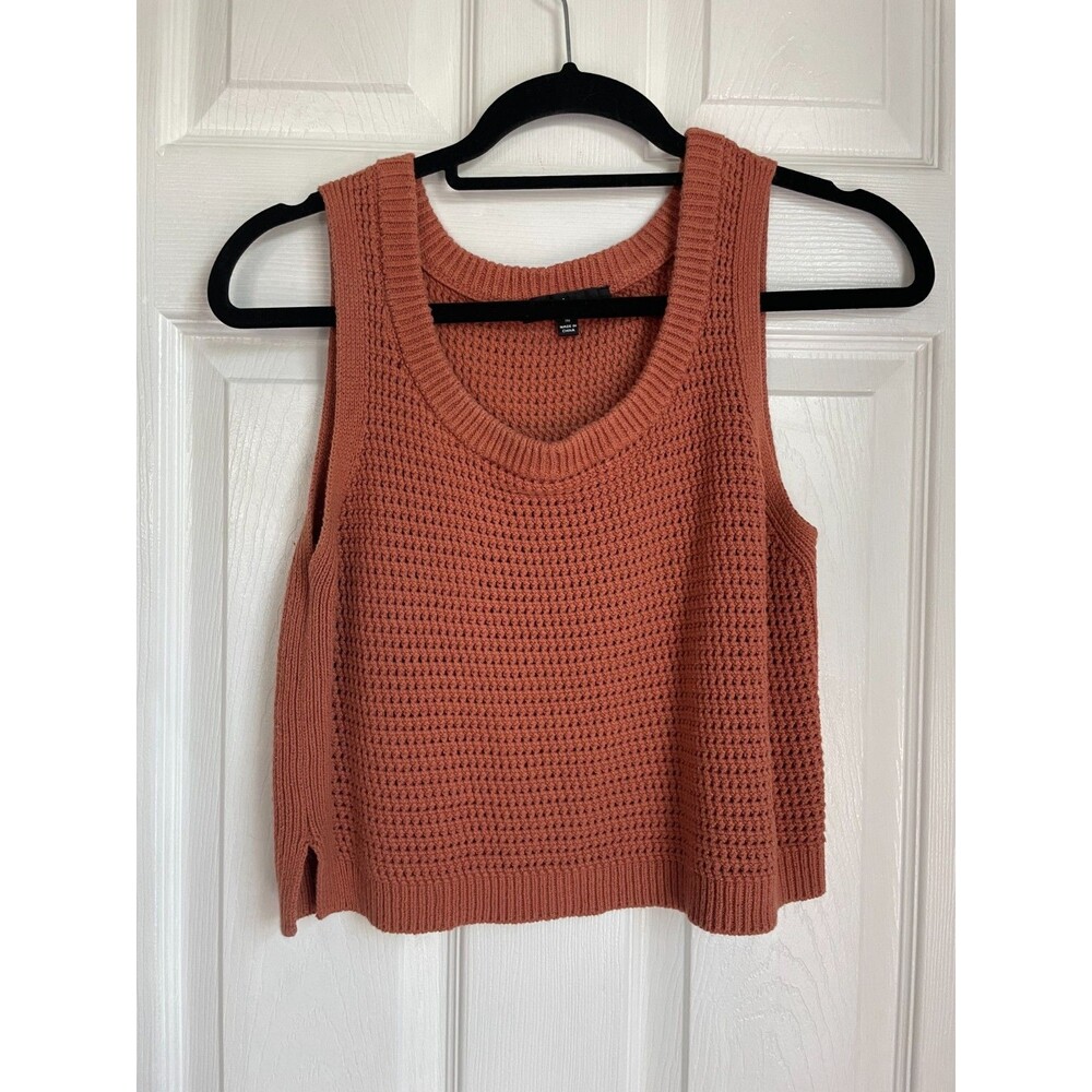 Lulus Sweater Tank Top Womens Medium Loose Knit Cropped Relax Fit Rust Orange